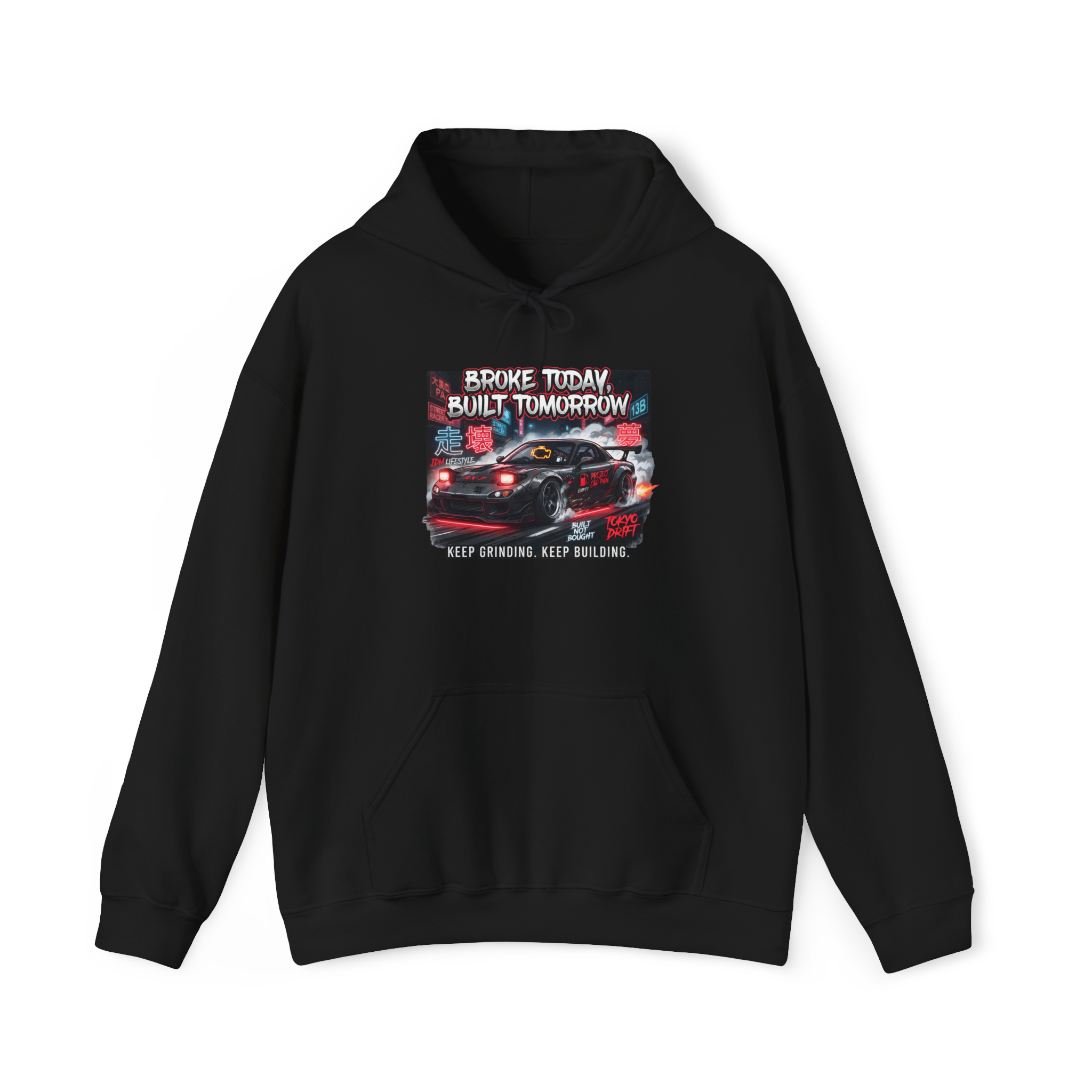 Hoodie — 'Broke Today, Built Tomorrow' Racing Car Motivational Hoodie