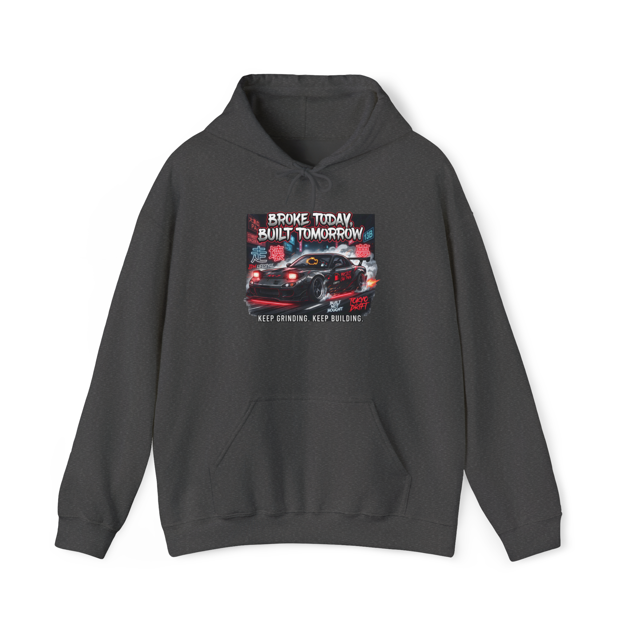 Hoodie — 'Broke Today, Built Tomorrow' Racing Car Motivational Hoodie
